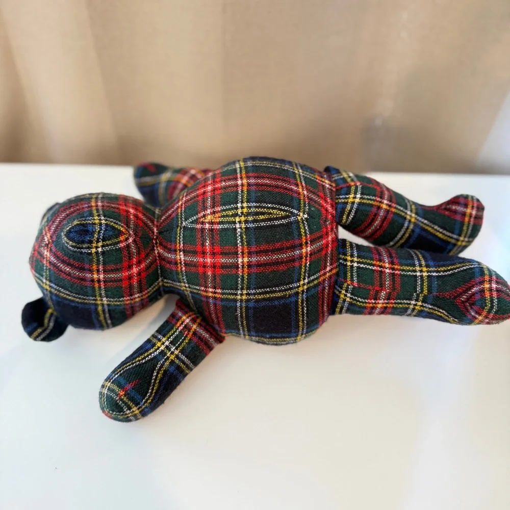 Tartan Plaid Teddy Bear Red Green Navy Blue Checkered Woven Fabric Plush Toy